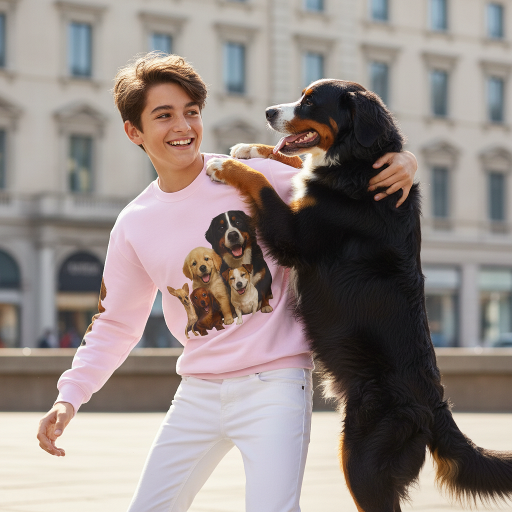 Dog Pack Cotton Crewneck Sweatshirt OEKO-TEX Certified – Cute Puppy Family Print