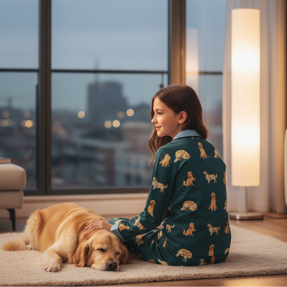 Unisex Satin Pajama Set PJ — Golden Retriever  Lightweight  Travel Sleepwear