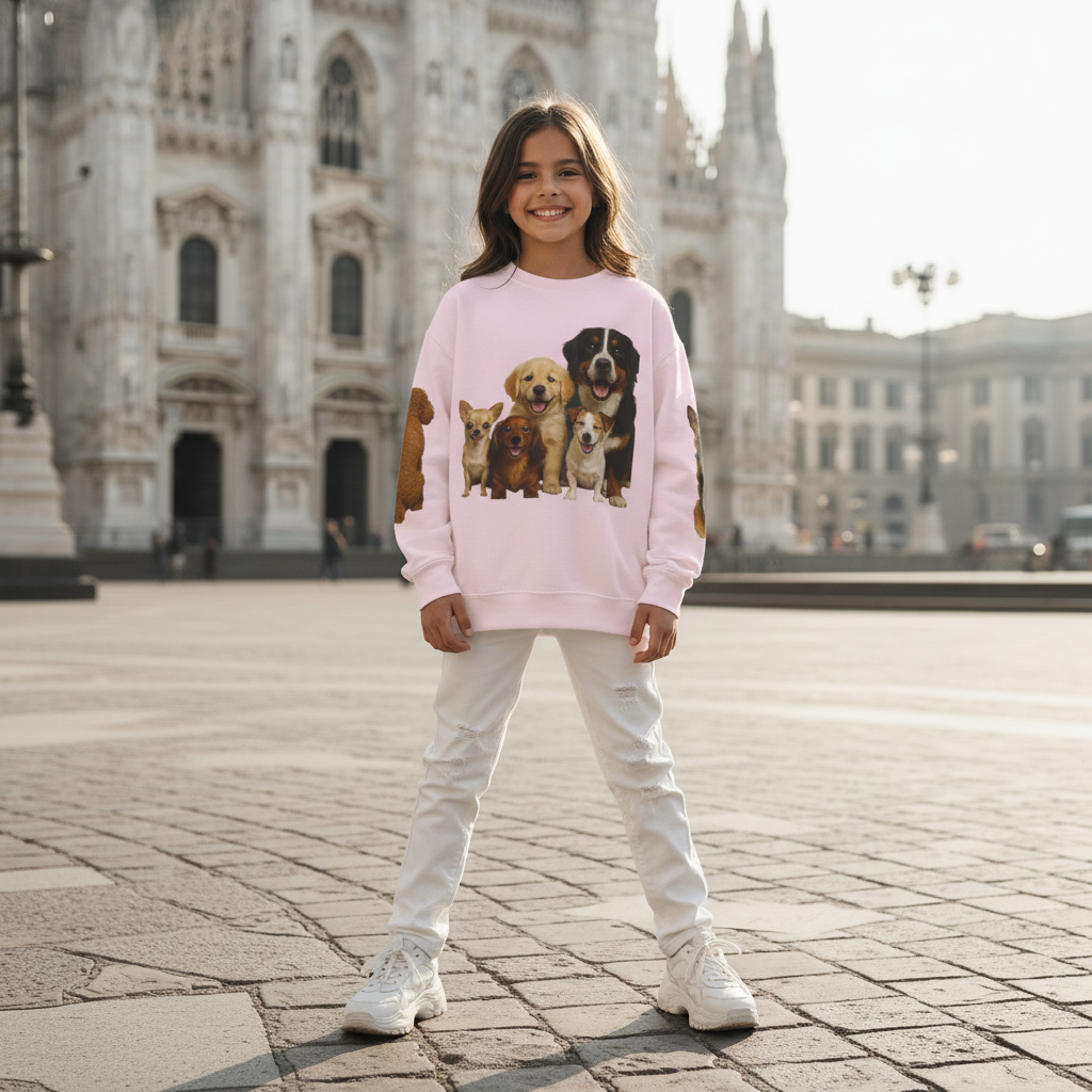 Dog Pack Cotton Crewneck Sweatshirt OEKO-TEX Certified – Cute Puppy Family Print