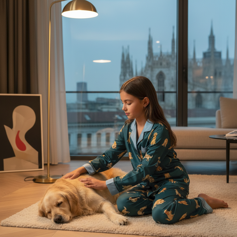 Unisex Satin Pajama Set PJ — Golden Retriever  Lightweight  Travel Sleepwear